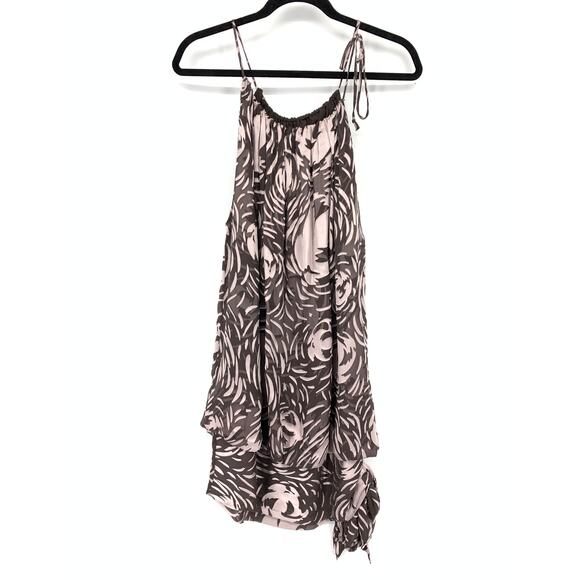 Y2K BCBGMaxazria A-Line Dress Sz Small Halter Tie Neck Burnout Brown Pink Print - Picture 1 of 6
